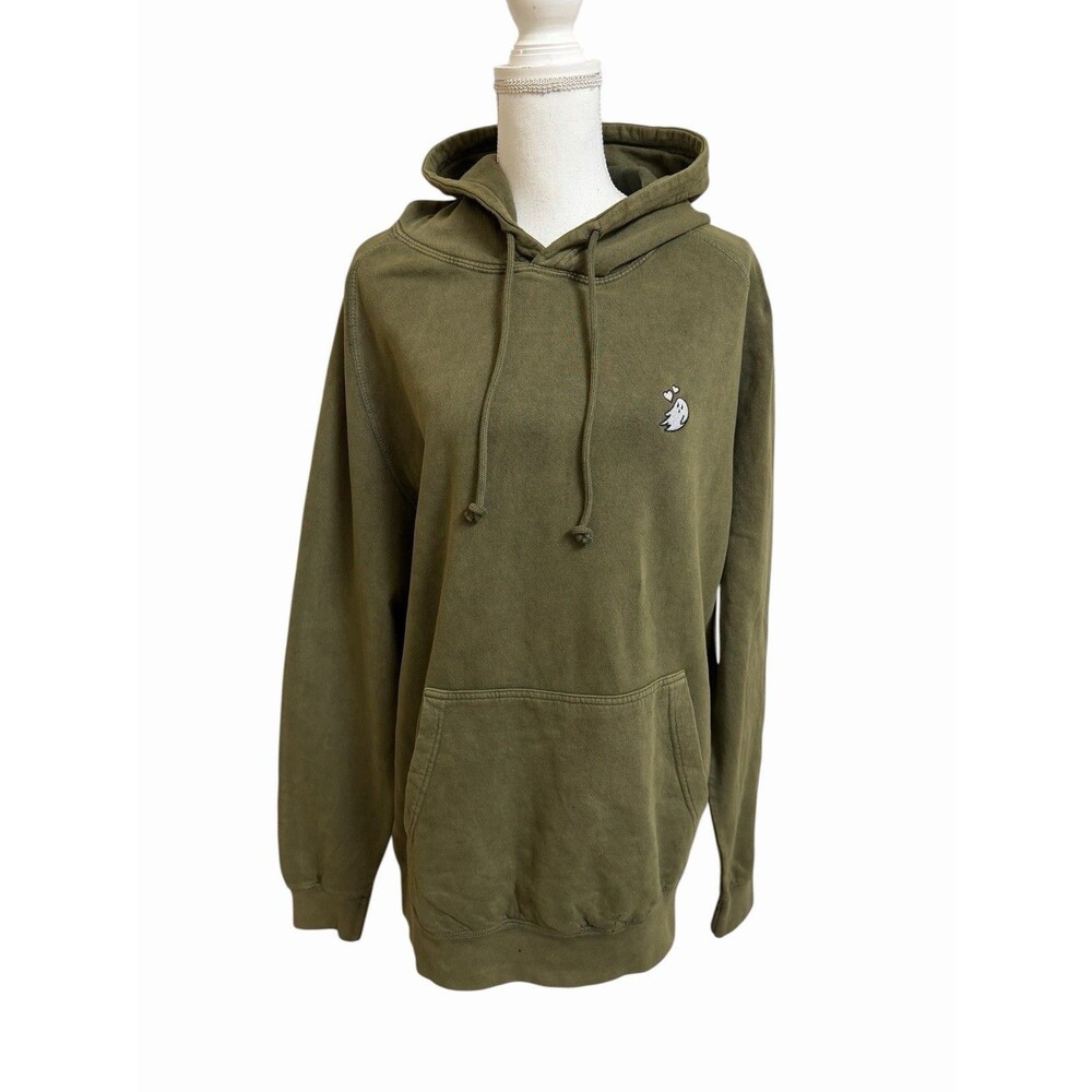 NWT Dalix Women's XL Olive Green Heartly Ghost Mineral Washed Hoodie  Sweatshirt